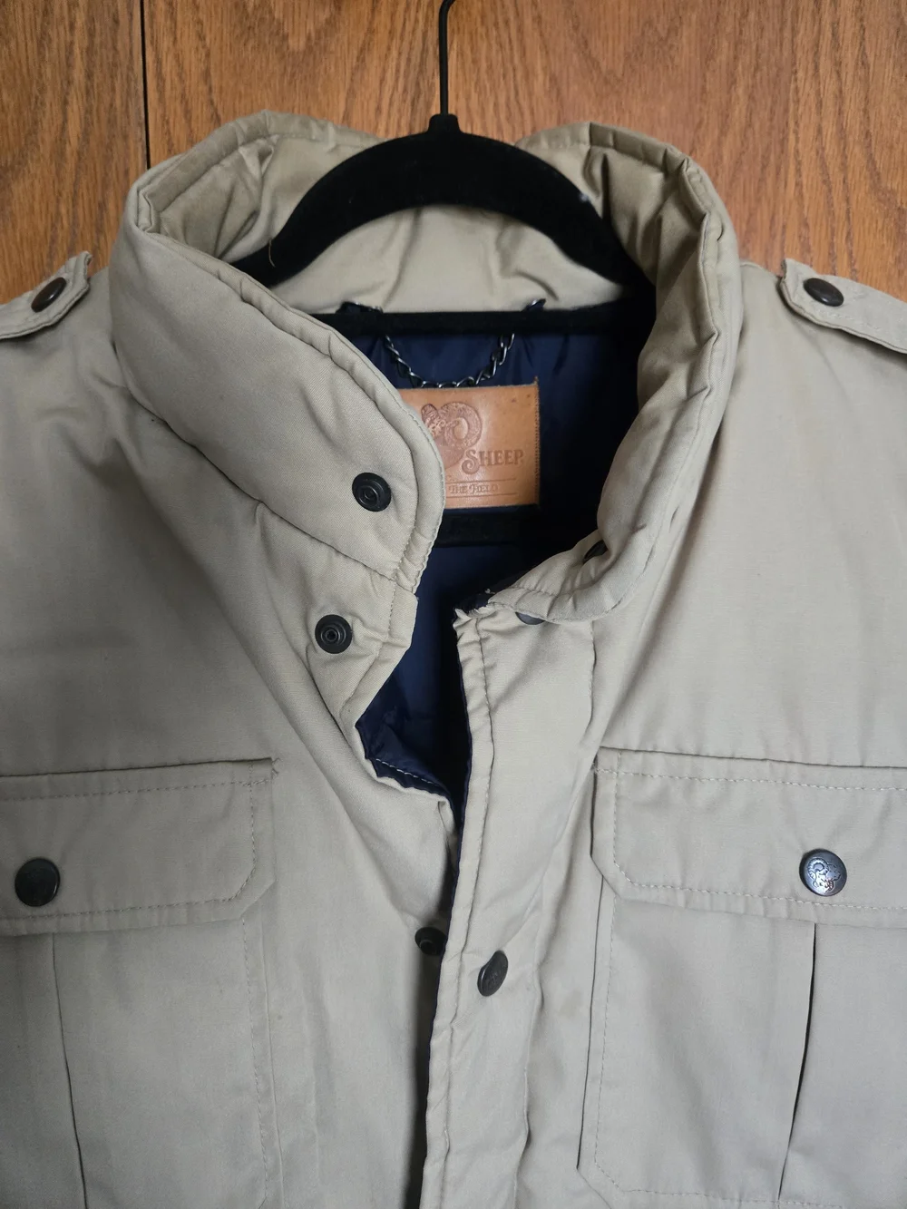 Black Sheep Mens XL Tan Puffer Utility Vest Navy Lined Snap Front Vintage Style